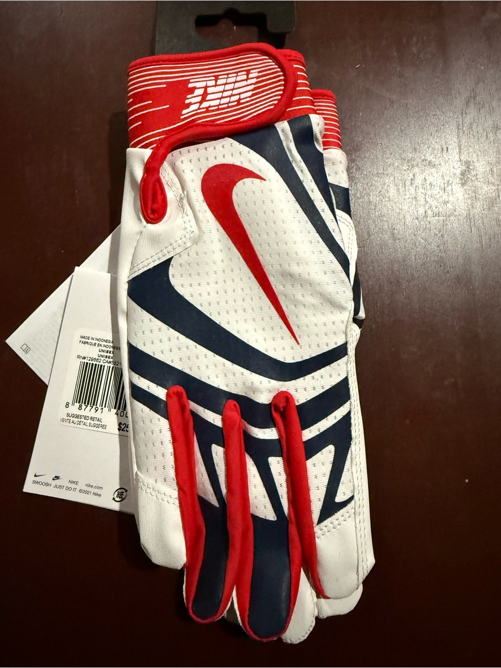 Nike White Red and Navy Batting Gloves